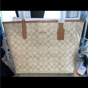 Coach White and Brown Monogram Tote